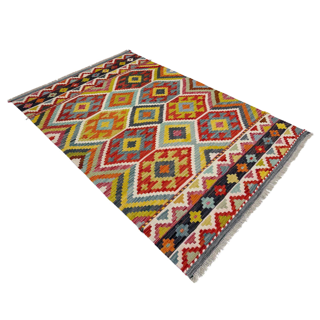 Afghan Vegetable Kilim Rug 3' 4" x 4' 11" Flat-Weave view