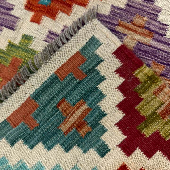 Afghan Vegetable Kilim Rug 3' 4" x 4' 11" Flat-Weave border