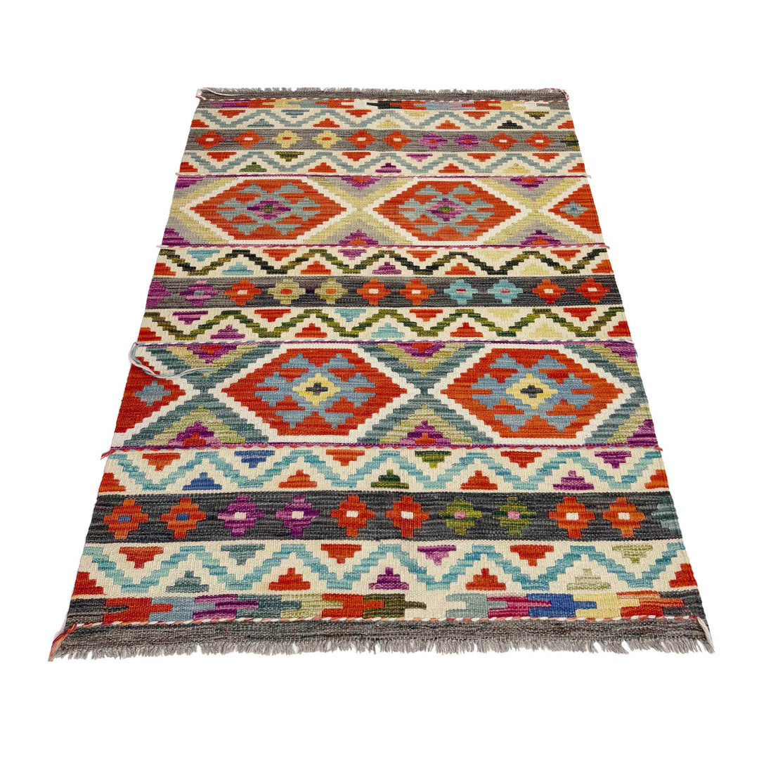 Afghan Vegetable Kilim Rug 3' 3" x 5' 1" Flat-Weave detail