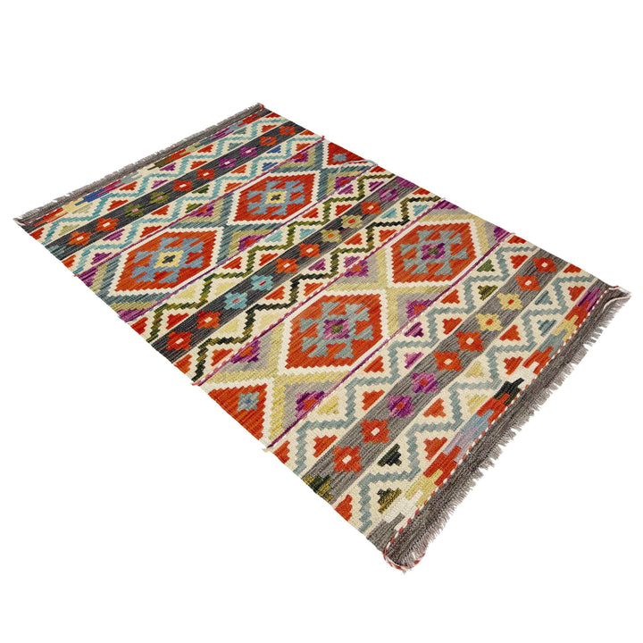 Afghan Vegetable Kilim Rug 3' 3" x 5' 1" Flat-Weave close-up
