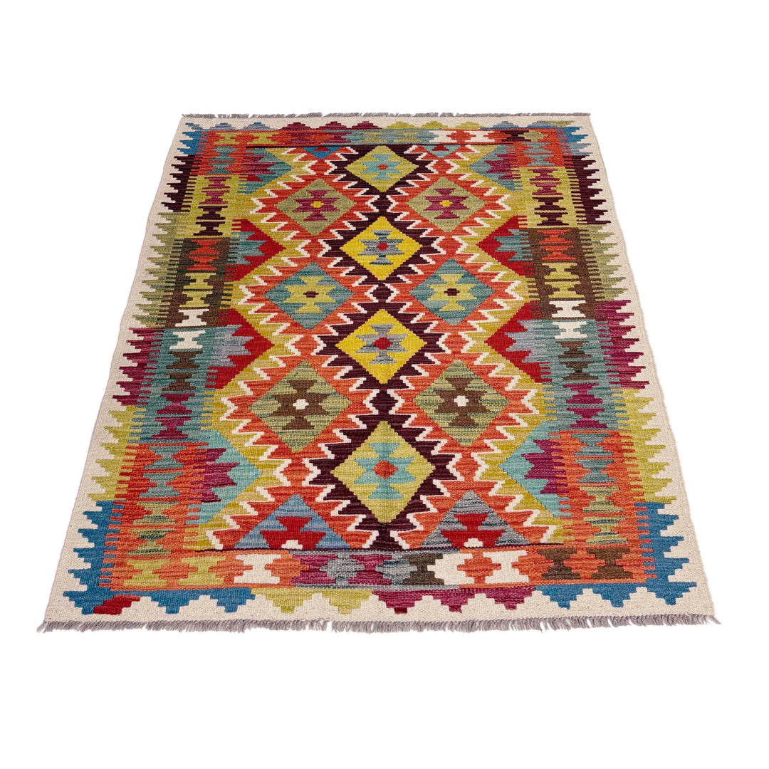 Afghan Vegetable Kilim Rug 3'7" x 4'11" Flat-Weave detail