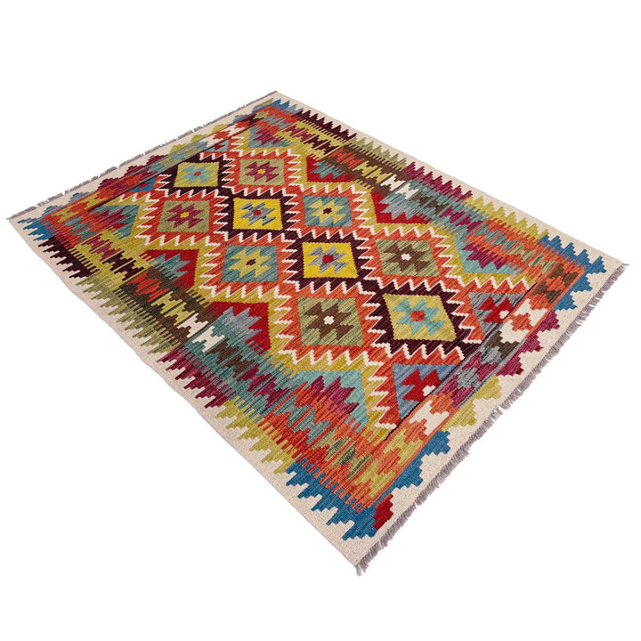 Afghan Vegetable Kilim Rug 3'7" x 4'11" Flat-Weave view