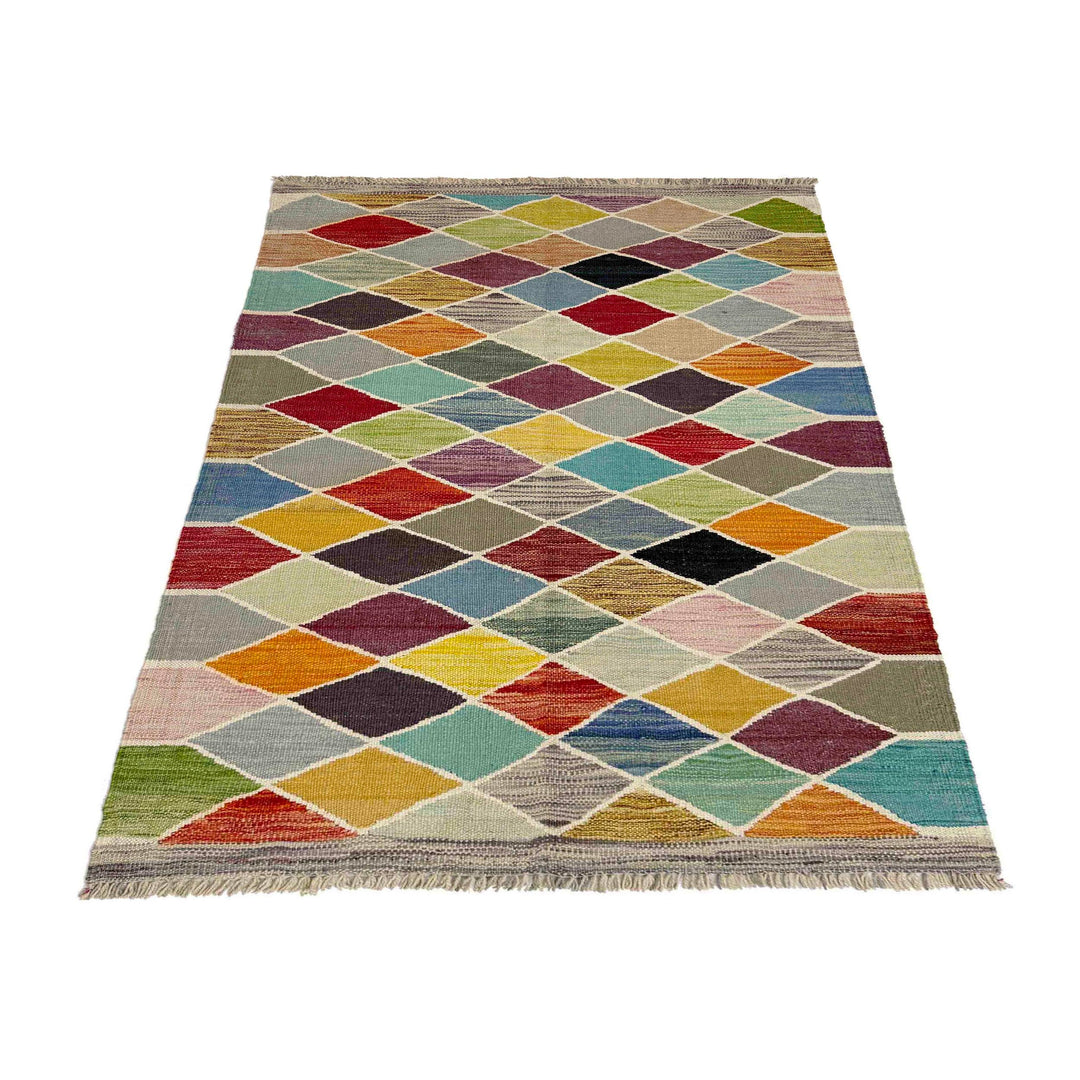 Afghan Vegetable Kilim Rug 3' 3" x 4' 11" Flat-Weave detail