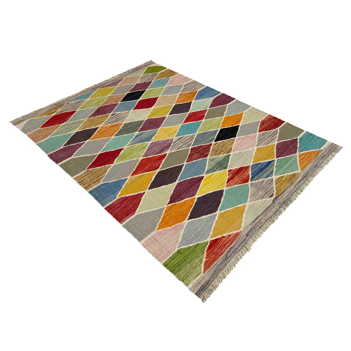 Afghan Vegetable Kilim Rug 3' 3" x 4' 11" Flat-Weave view
