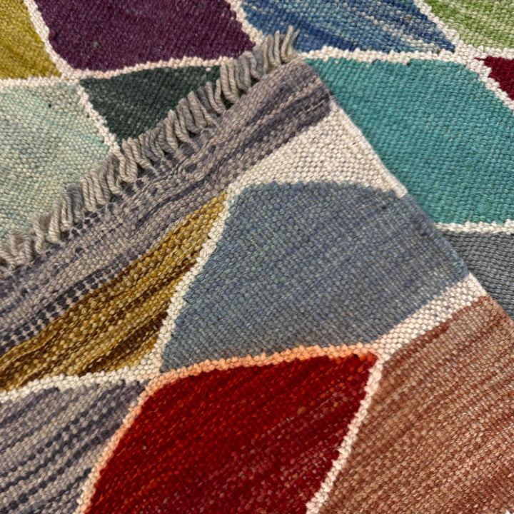 Afghan Vegetable Kilim Rug 3' 3" x 4' 11" Flat-Weave border