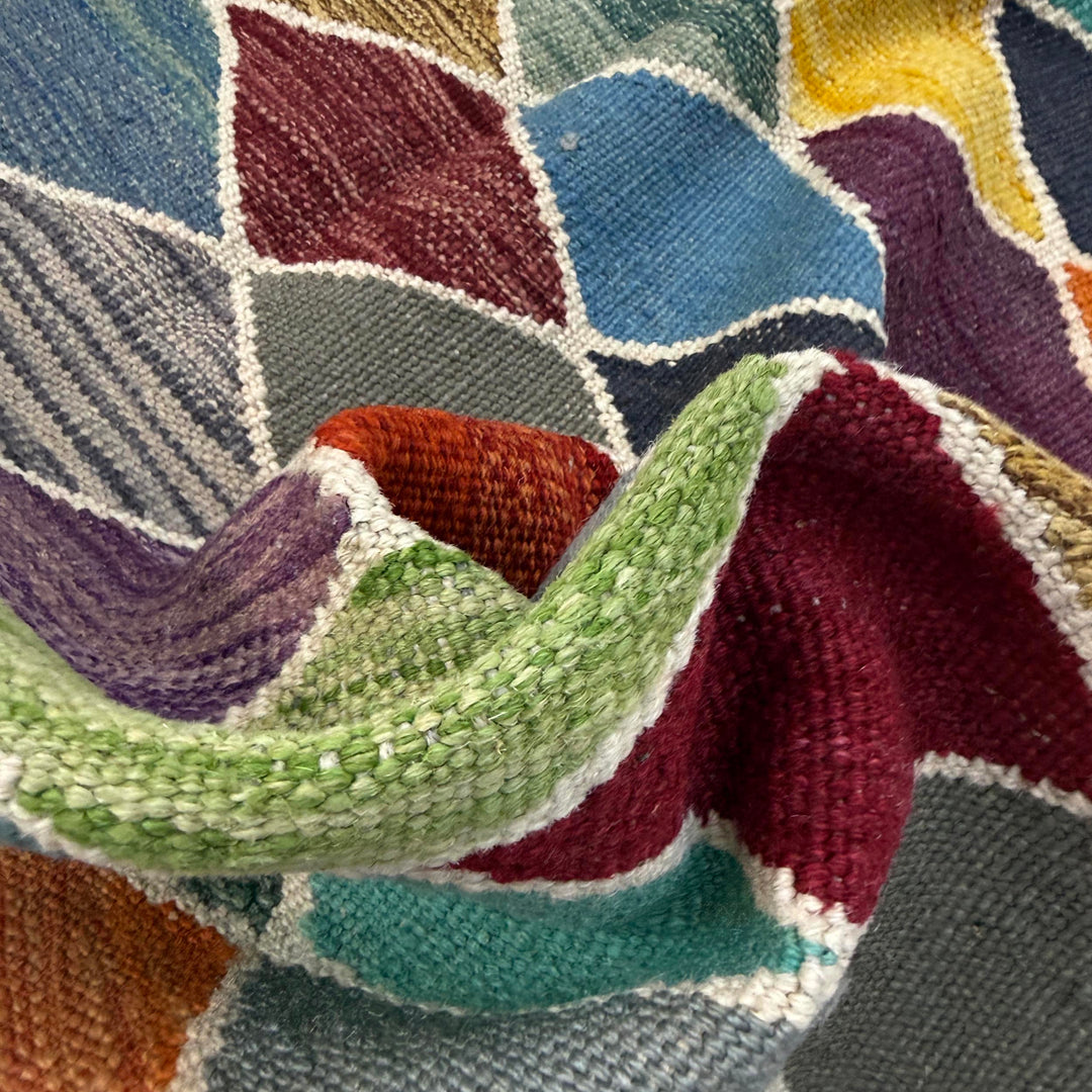 Afghan Vegetable Kilim Rug 3' 3" x 4' 11" Flat-Weave texture