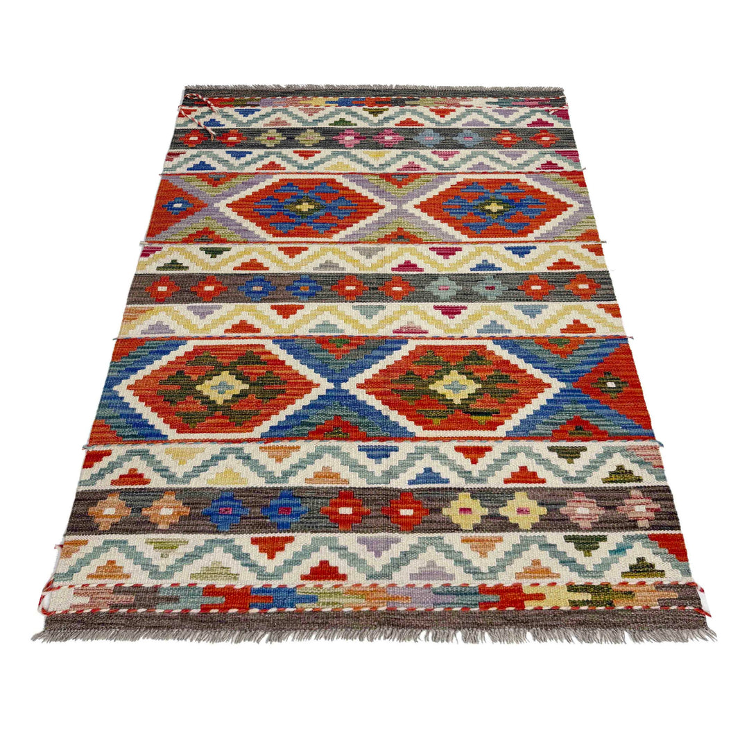Afghan Vegetable Kilim Rug 3' 3" x 5' 2" Flat-Weave detail