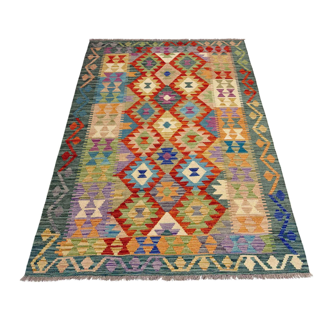 Afghan Vegetable Kilim Rug 4' 1" x 6' 8" Flat-Weave detail
