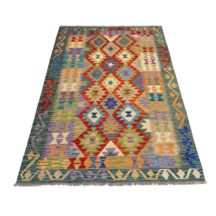 Afghan Vegetable Kilim Rug 4' 1" x 6' 8" Flat-Weave detail