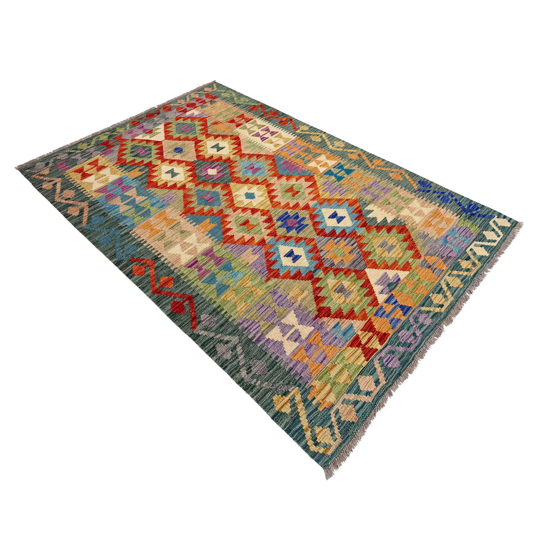 Afghan Vegetable Kilim Rug 4' 1" x 6' 8" Flat-Weave close-up