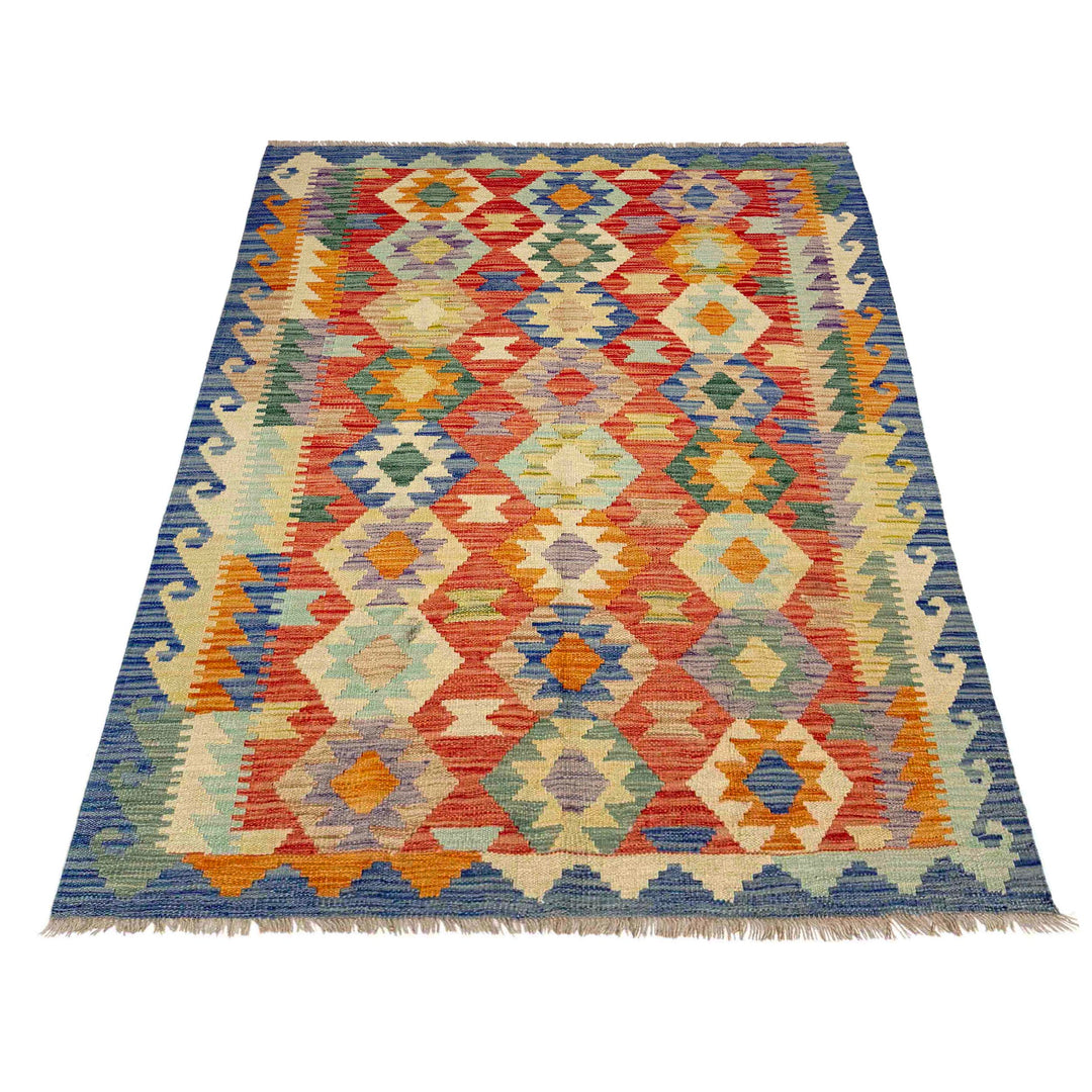 Afghan Vegetable Kilim Rug 4' 0" x 5' 10" Flat-Weave detail
