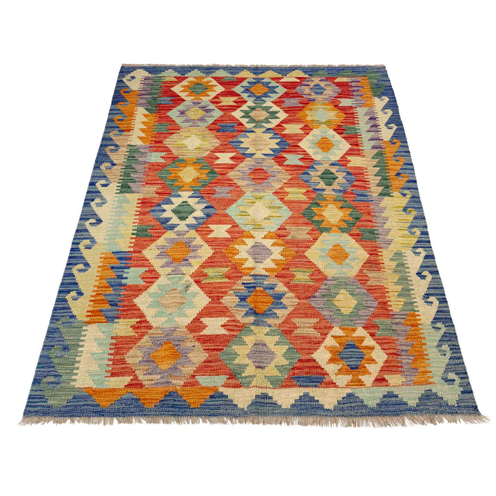 Afghan Vegetable Kilim Rug 4' 0" x 5' 10" Flat-Weave detail