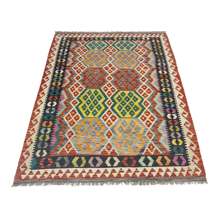Hand Woven Wool Kelim 4' 2" x 5' 10" - No. AL825291