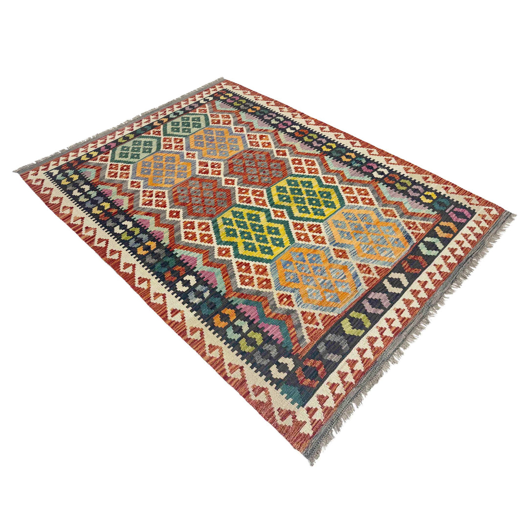 Hand Woven Wool Kelim 4' 2" x 5' 10" - No. AL825291