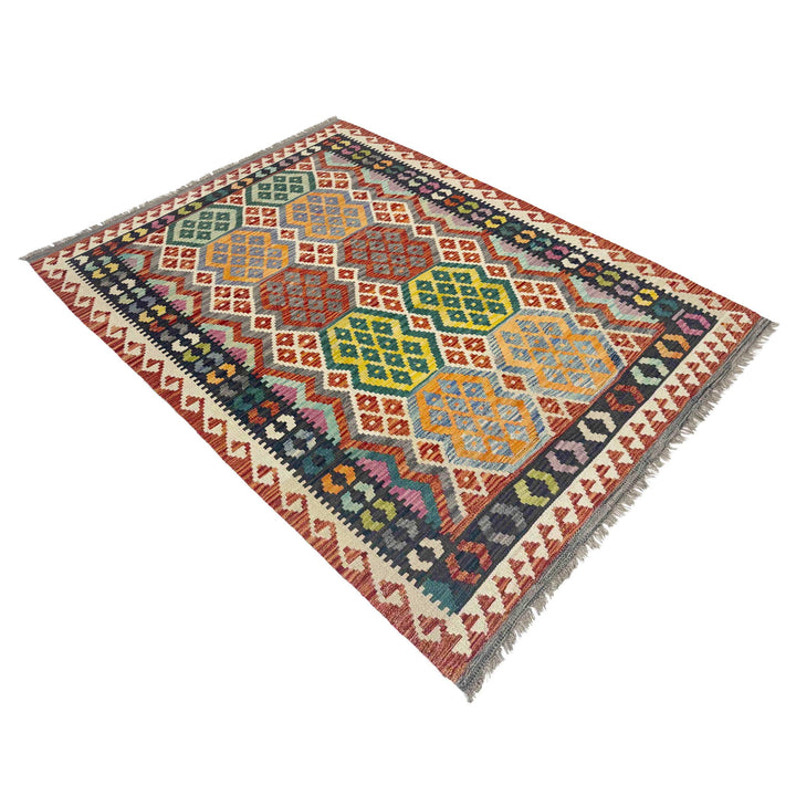 Hand Woven Wool Kelim 4' 2" x 5' 10" - No. AL825291