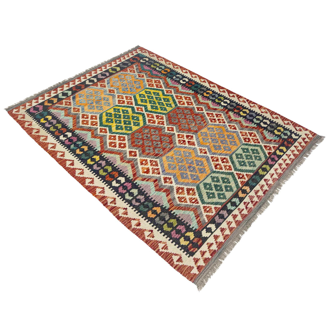 Hand Woven Wool Kelim 4' 2" x 5' 10" - No. AL825291