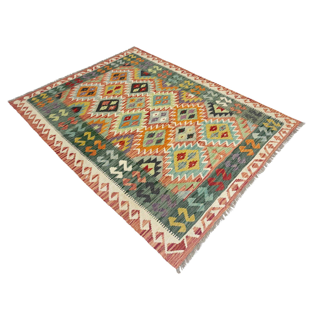 Handmade Turkish Design Wool Kilim 4' 4" x 5' 11" - No. AL143171