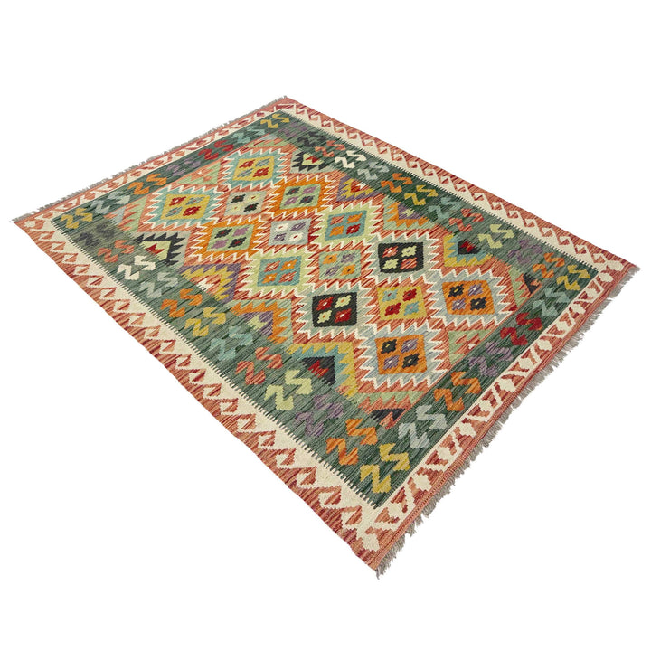 Handmade Turkish Design Wool Kilim 4' 4" x 5' 11" - No. AL143171