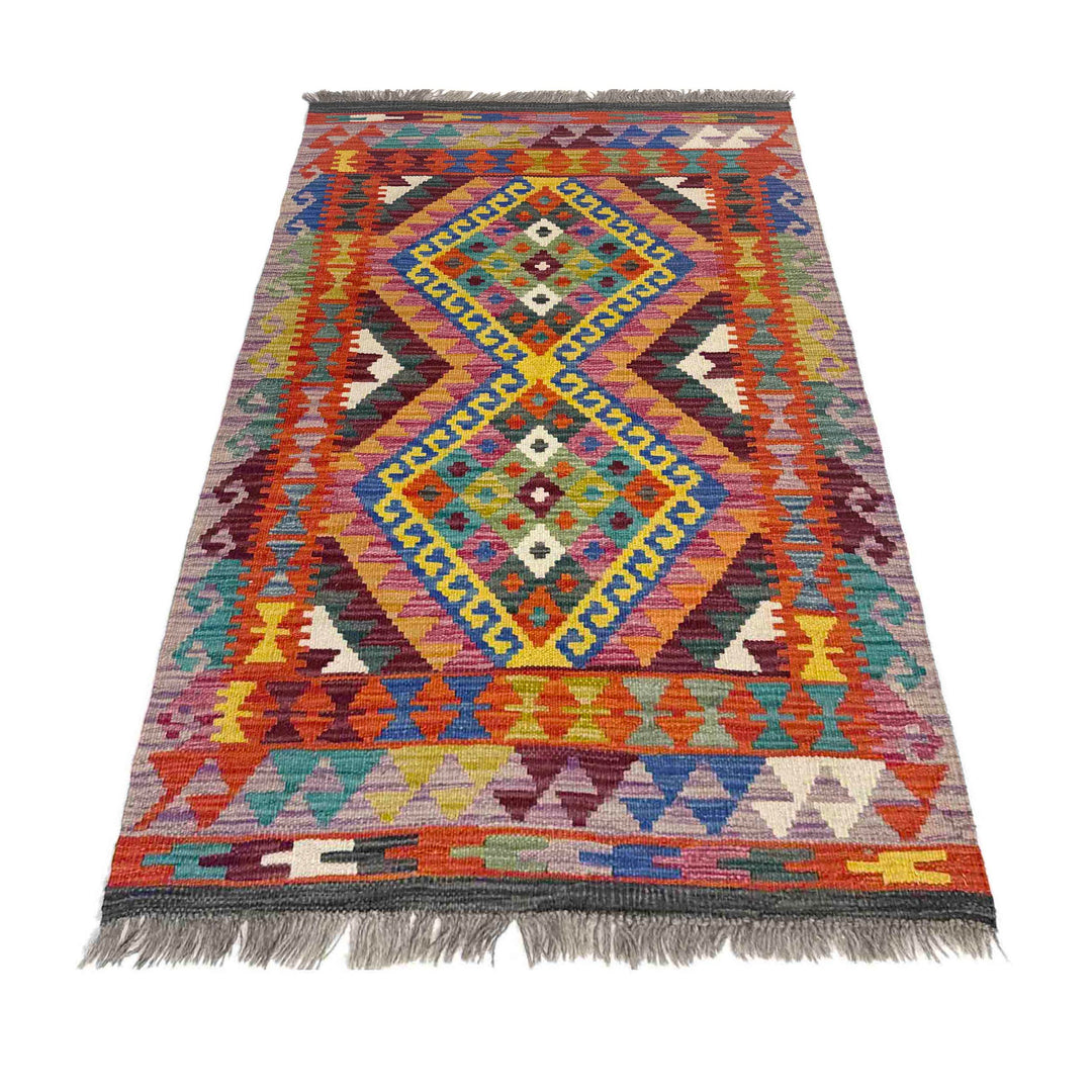 Multi Color ful Flat-Weave Wool Kilim 2' 7" x 4' 1" - No. AL529068