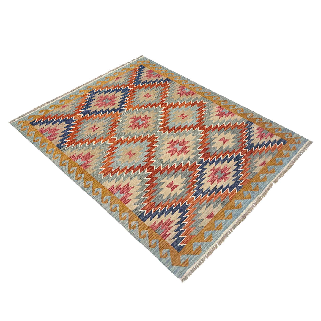 Multi Color ful Flat-Weave Wool Kilim 5' 0" x 6' 9" - No. AL451356