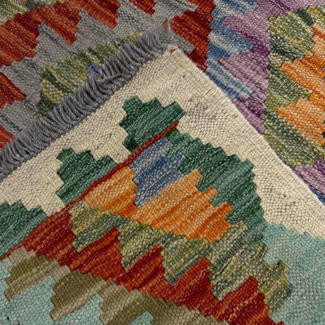 Multi Color ful Flat-Weave Wool Kilim 3' 11" x 5' 11" - No. AL529043