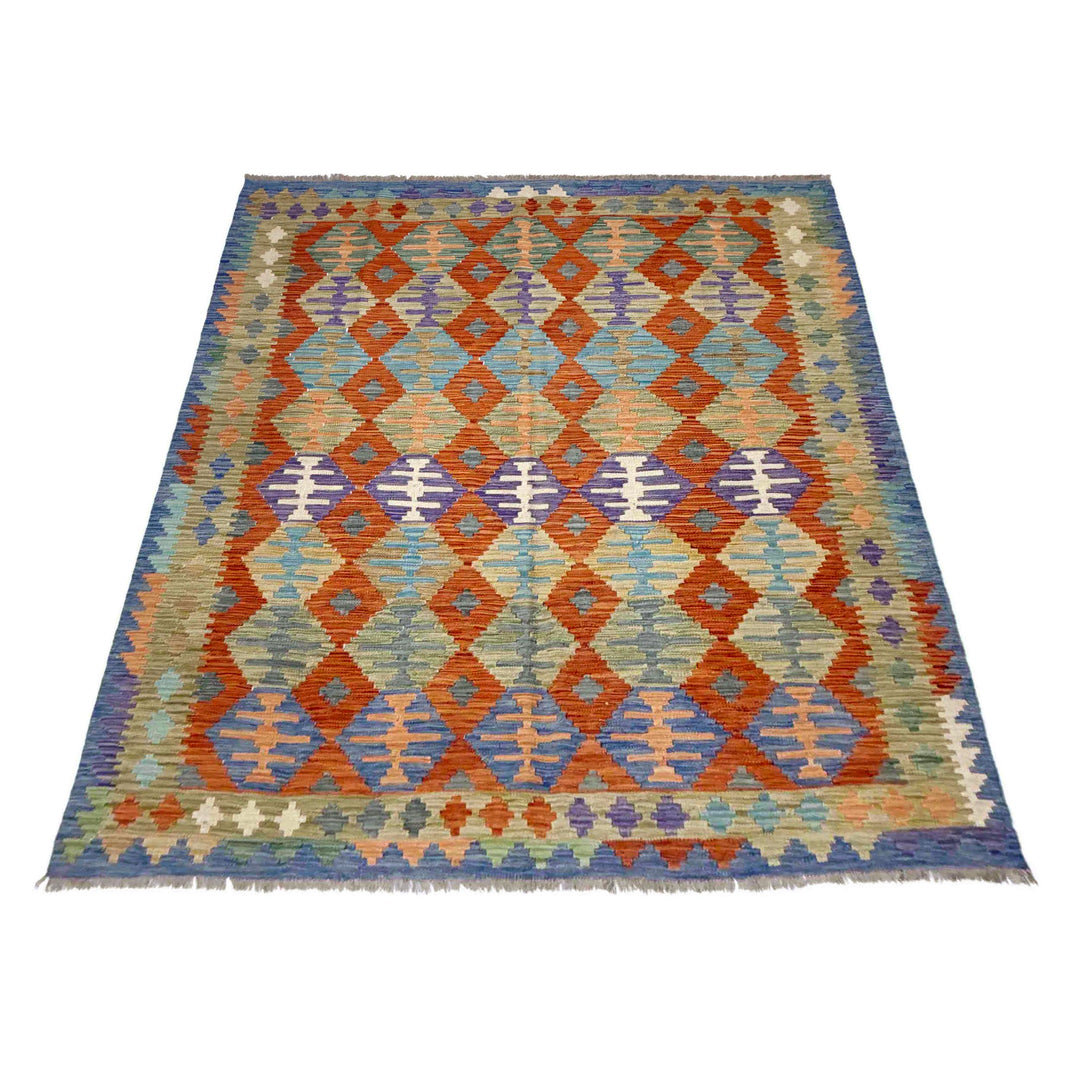Multi Color ful Flat-Weave Wool Kilim 5' 10" x 7' 6" - No. AL753553