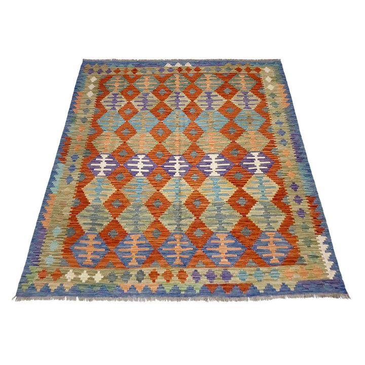 Multi Color ful Flat-Weave Wool Kilim 5' 10" x 7' 6" - No. AL753553