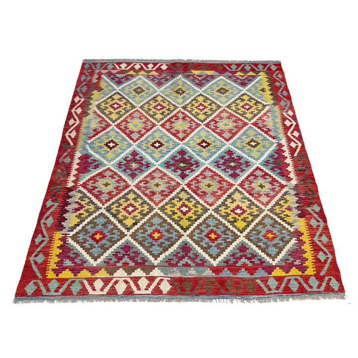 Hand Knotted Afghan Style Kilim 4' 11" x 6' 8" - No. AL447649