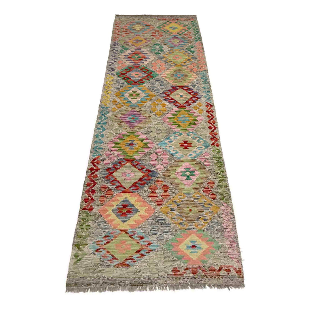 Multi Color ful Flat-Weave Wool Kilim Runner 2' 11" x 9' 11" - No. AL583339