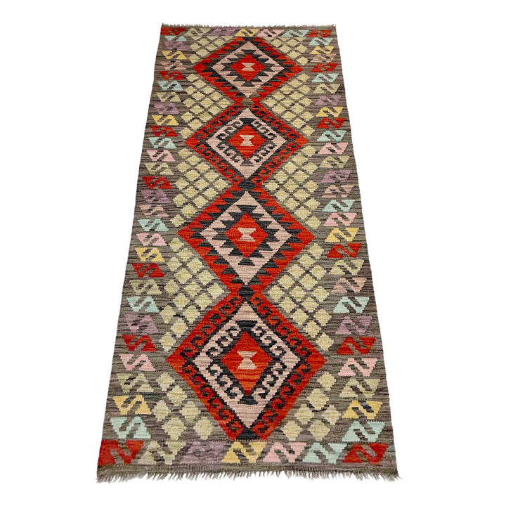 Afghan Vegetable Kilim Runner 2' 8" x 6' 9" Flat-Weave detail