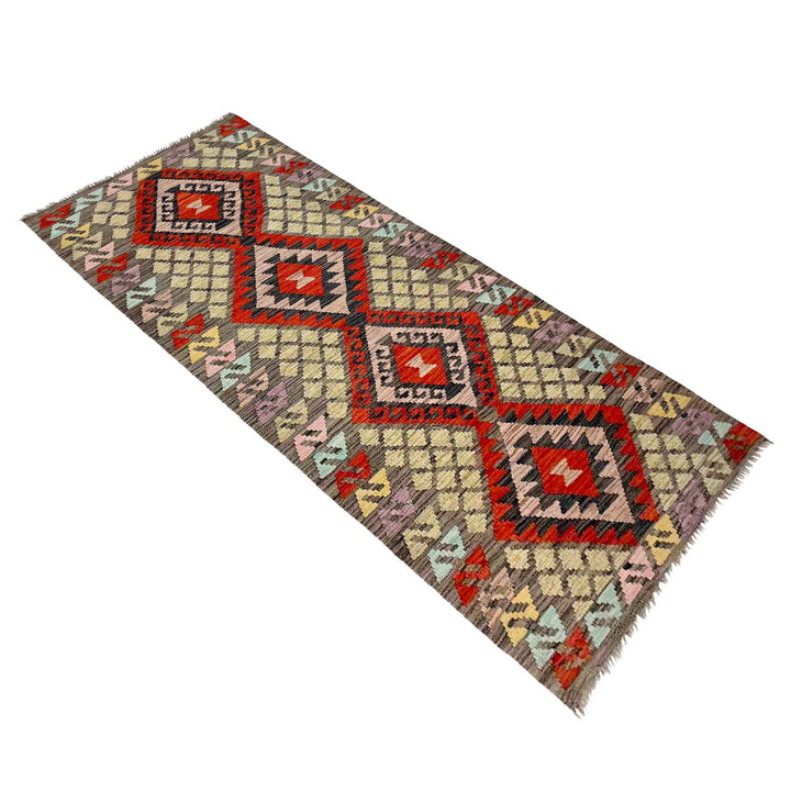 Afghan Vegetable Kilim Runner 2' 8" x 6' 9" Flat-Weave close-up