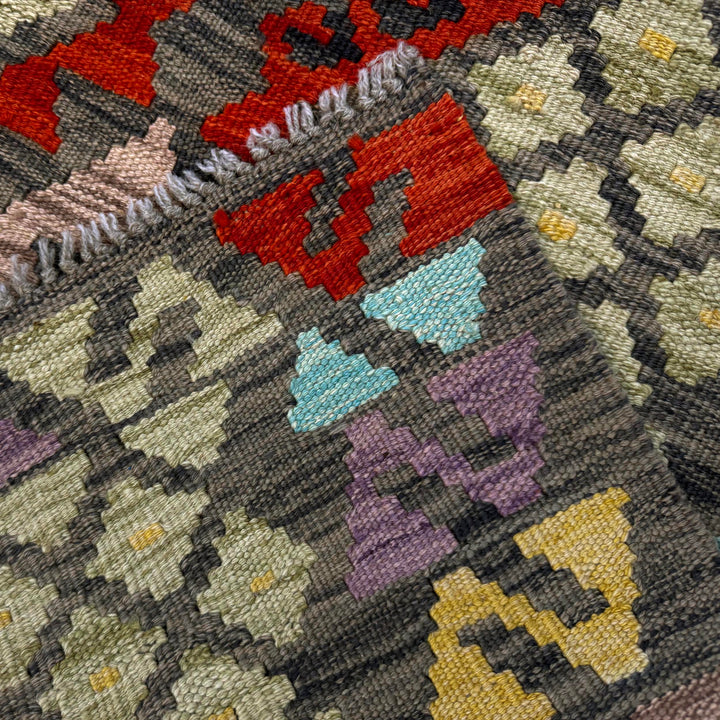 Afghan Vegetable Kilim Runner 2' 8" x 6' 9" Flat-Weave border