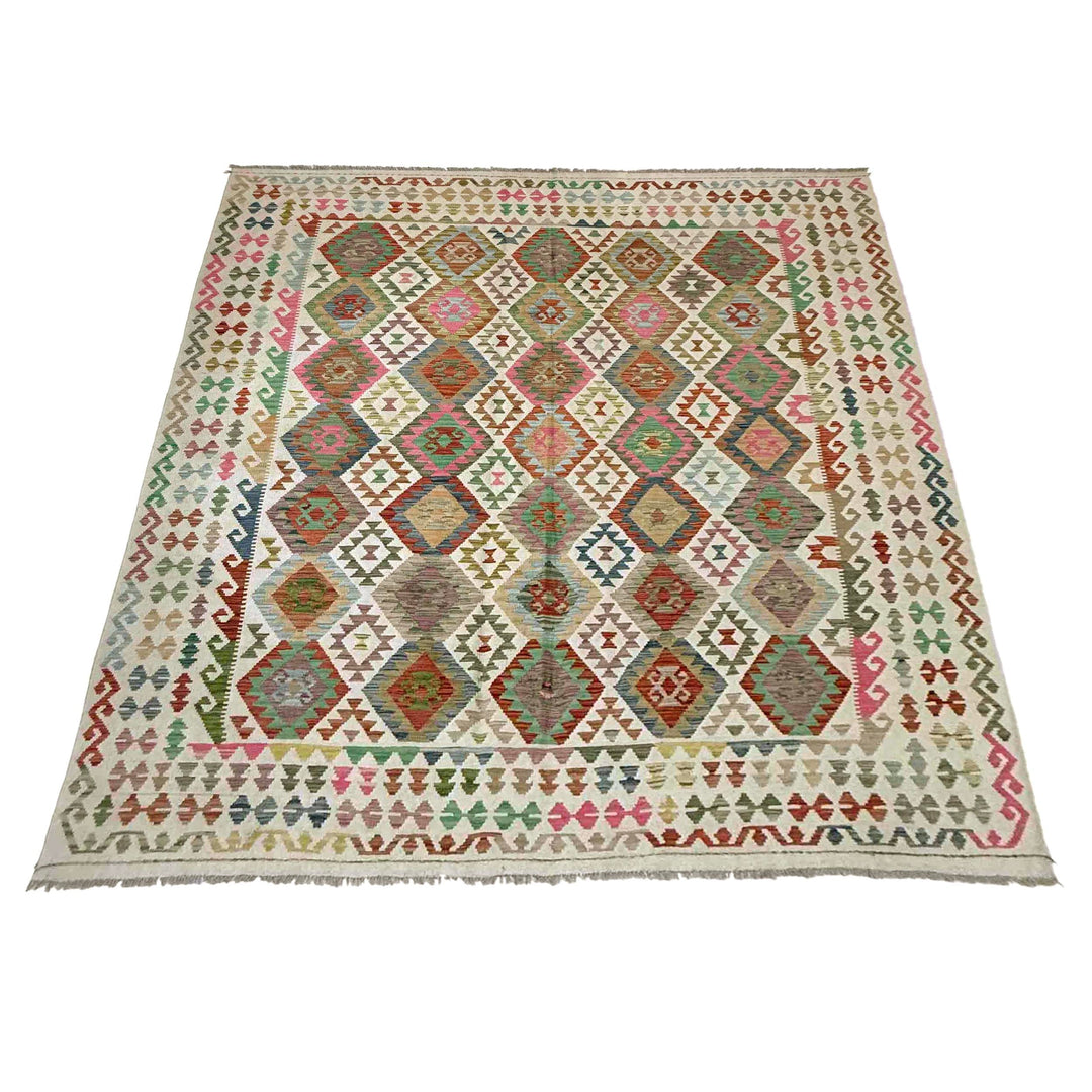 Afghan Vegetable Kilim Rug 8' 5" x 9' 9" Flat-Weave detail
