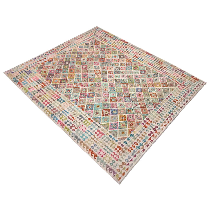 Afghan Vegetable Kilim Rug 10'7" x 13'0" Flat-Weave close-up