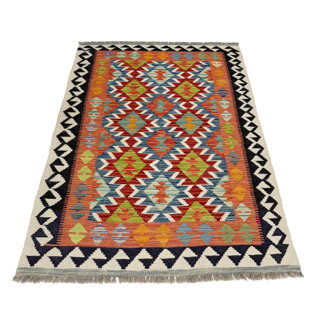 Multicolor Afghan Vegetable Kilim Rug 3' 3" x 4' 10" Flat-Weave detail