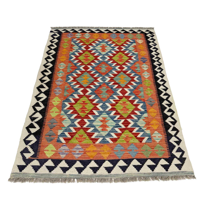 Multicolor Afghan Vegetable Kilim Rug 3' 3" x 4' 10" Flat-Weave detail