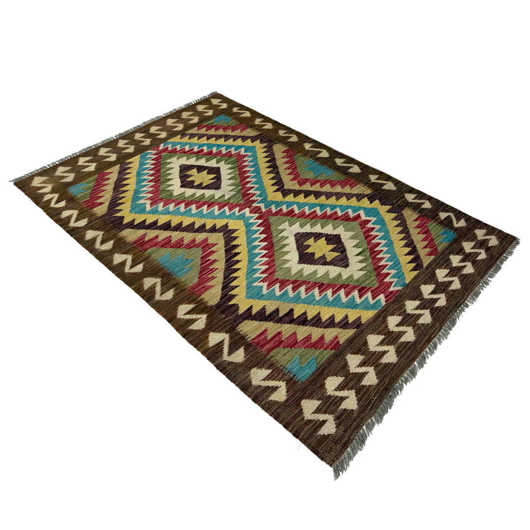 Afghan Vegetable Kilim Rug 3' 3" x 5' 1" Flat-Weave close-up