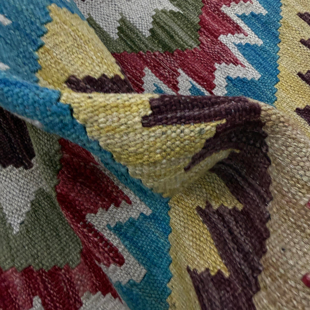 Afghan Vegetable Kilim Rug 3' 3" x 5' 1" Flat-Weave texture