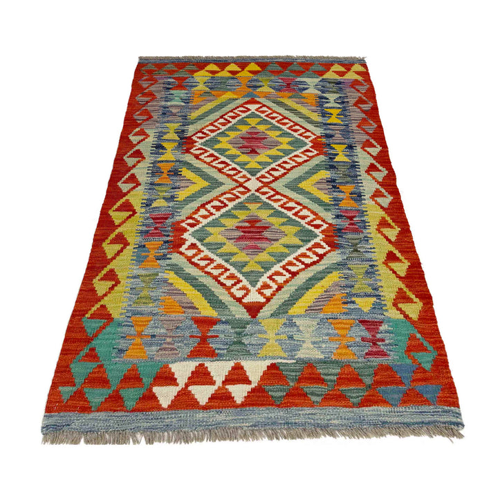 Multicolor Afghan Vegetable Kilim Rug 2'7" x 4'3" Flat-Weave detail