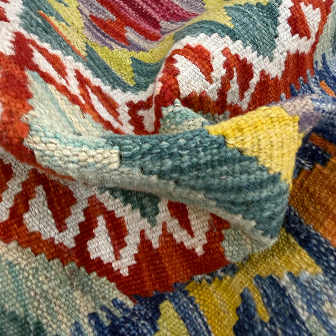 Multicolor Afghan Vegetable Kilim Rug 2'7" x 4'3" Flat-Weave texture