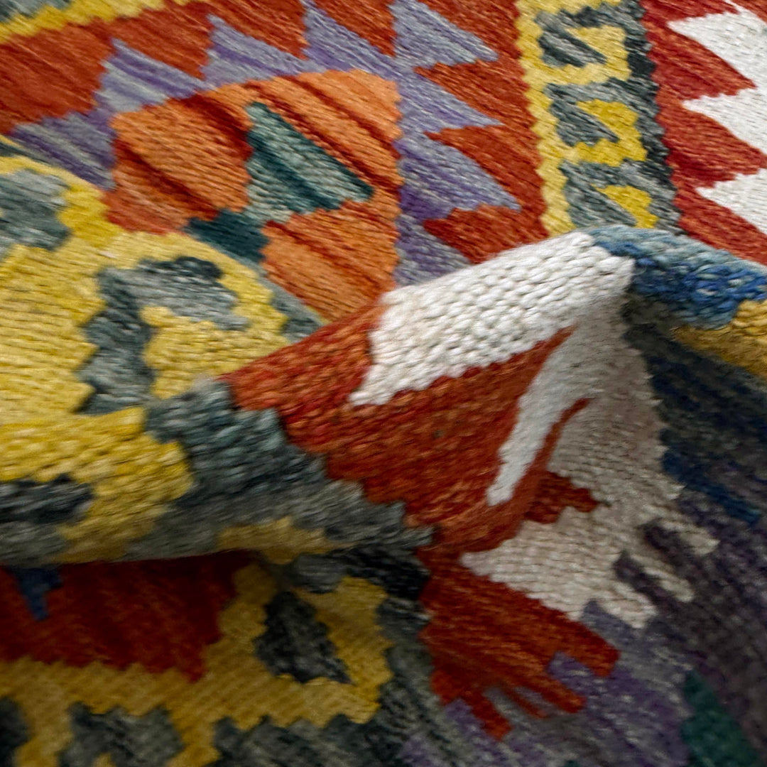 Multicolor Afghan Vegetable Kilim Rug 2'11" x 4'3" Flat-Weave texture