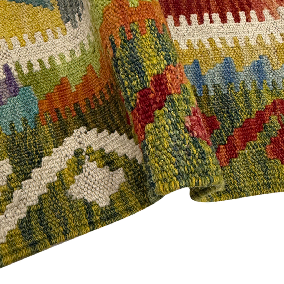 Multicolor Afghan Vegetable Kilim Rug 2'9" x 3'10" Flat-Weave field