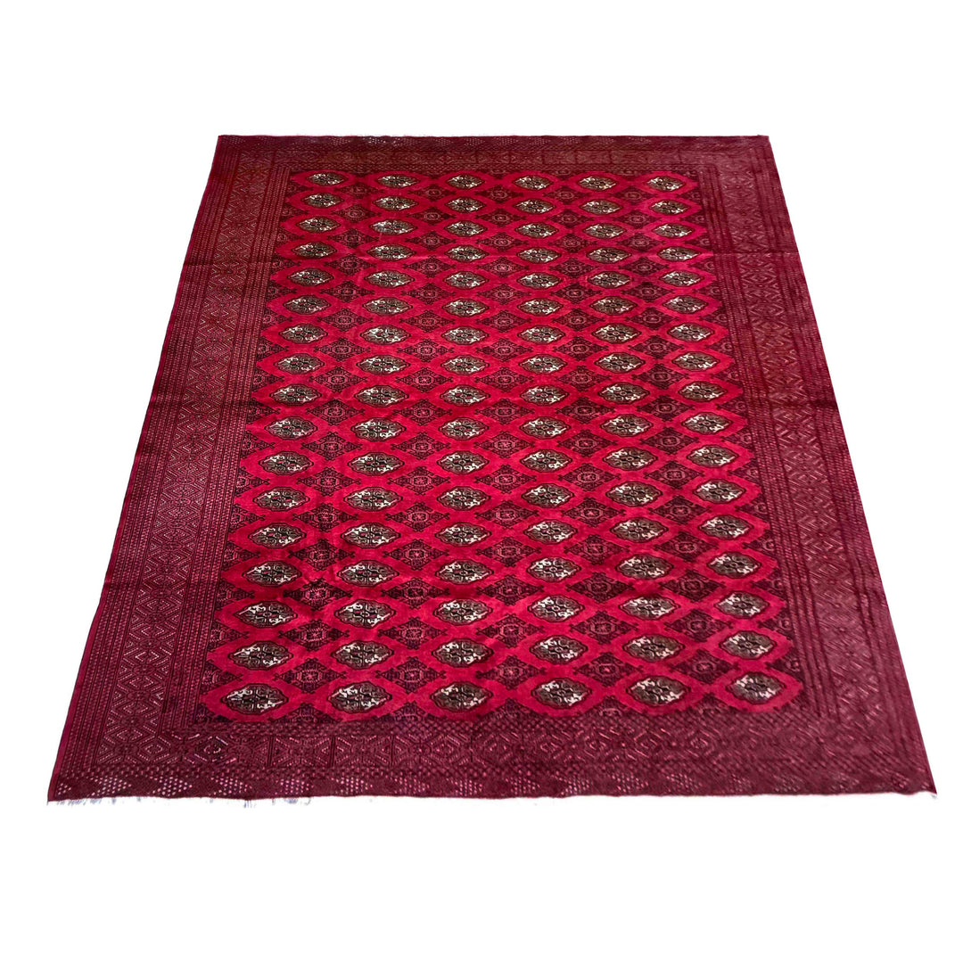 Deep Red Afghan Bokhara Rug 10' 0" x 11' 11" Hand-Knotted detail