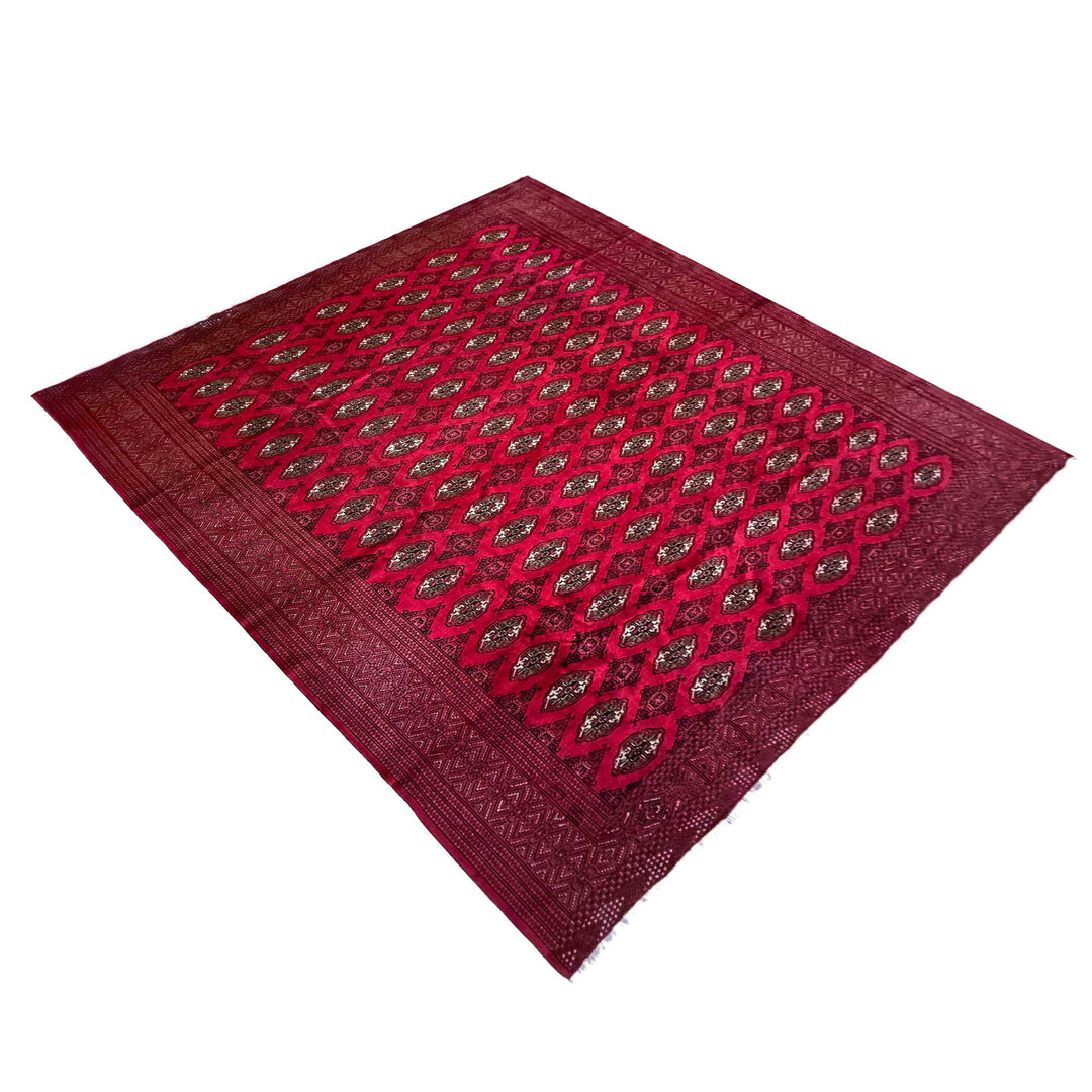 Deep Red Afghan Bokhara Rug 10' 0" x 11' 11" Hand-Knotted view