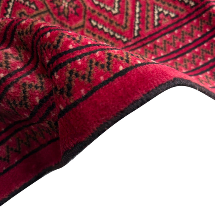Deep Red Afghan Bokhara Rug 10' 0" x 11' 11" Hand-Knotted field