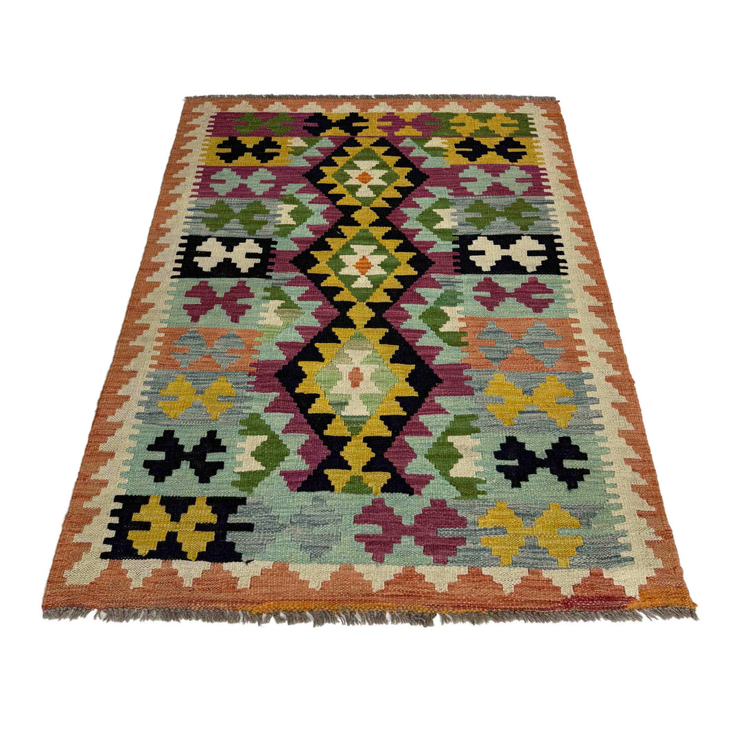 Afghan Vegetable Kilim Rug 3' 2" x 4' 10" Flat-Weave detail