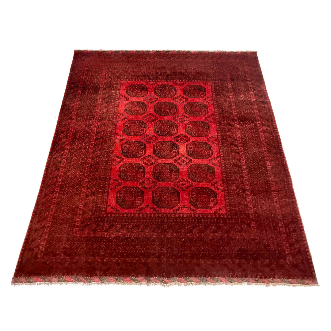 Red Afghan Filpa Area Rug - Handmade Oriental Wool Carpet 6' 8" x 8' 10" - No. AL965006