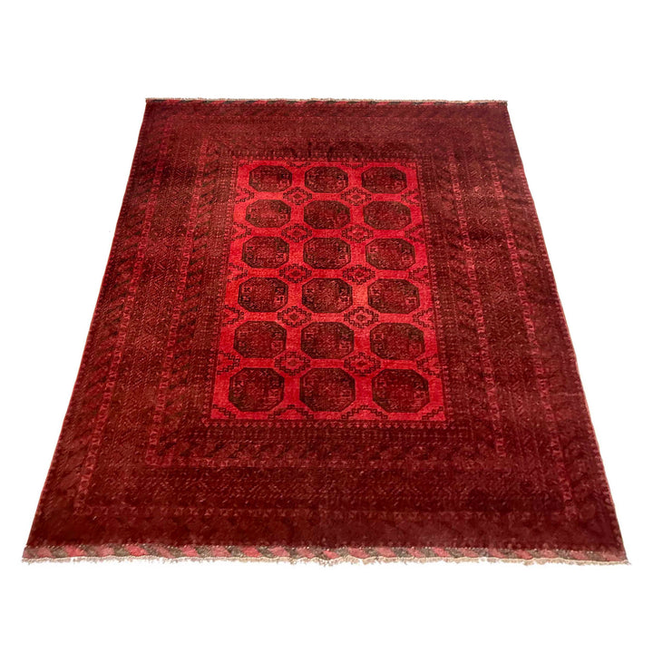 Red Afghan Filpa Area Rug - Handmade Oriental Wool Carpet 6' 8" x 8' 10" - No. AL965006