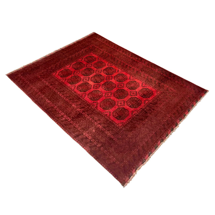 Red Afghan Filpa Area Rug - Handmade Oriental Wool Carpet 6' 8" x 8' 10" - No. AL965006