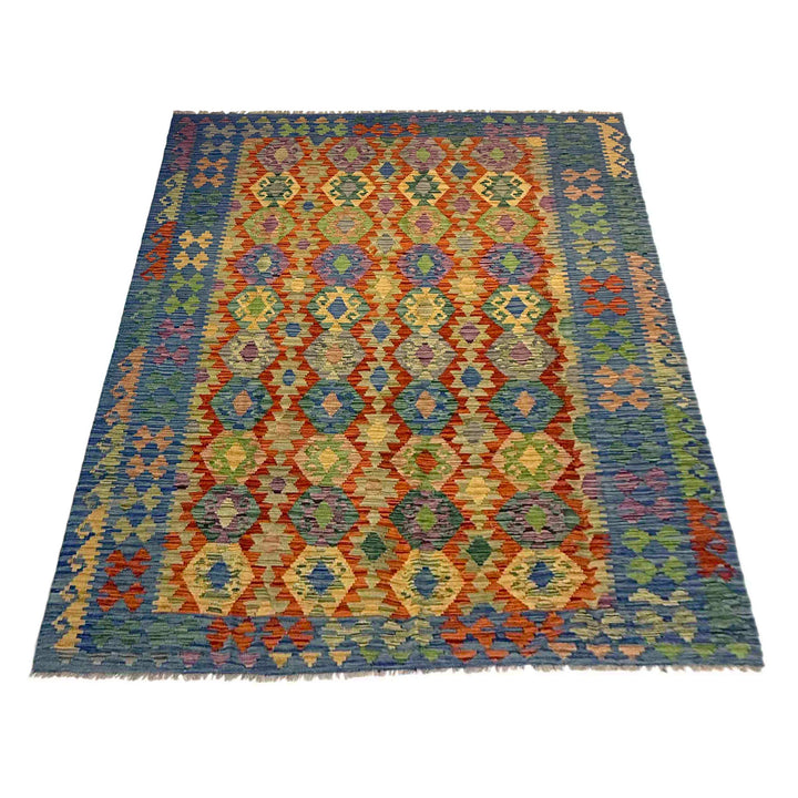 Afghan Vegetable Kilim Rug 6' 2" x 8' 0" Flat-Weave detail